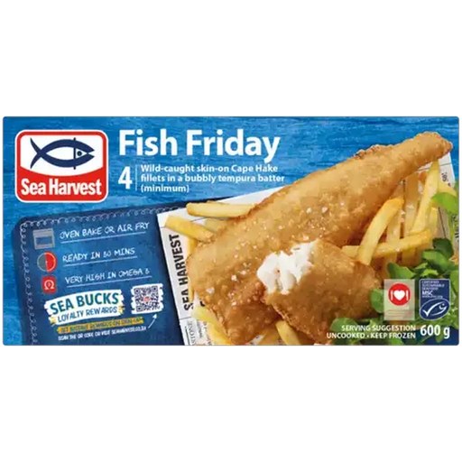 Sea Harvest Fish Friday Frozen Tempura Battered Hake Fillets 600g