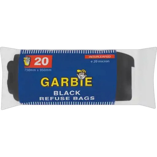 Garbie 20 Pack Black Refuse Bags 750mm x 950mm