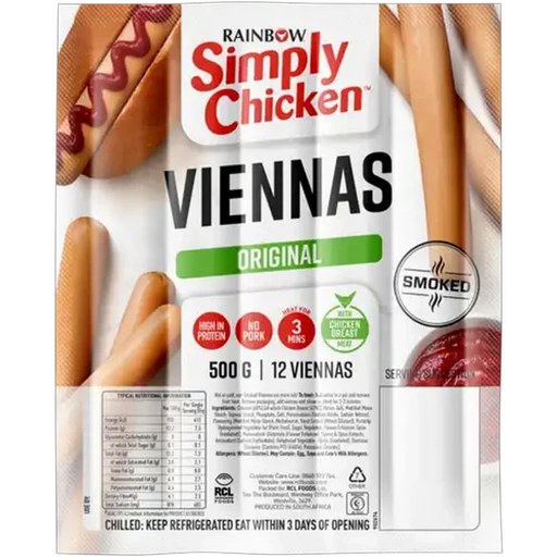 RAINBOW Simply Chicken Original Smoked Viennas 500g