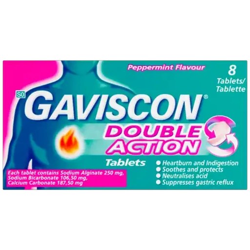 Gaviscon Double Action Peppermint Antacid Tablets 8 Pack
