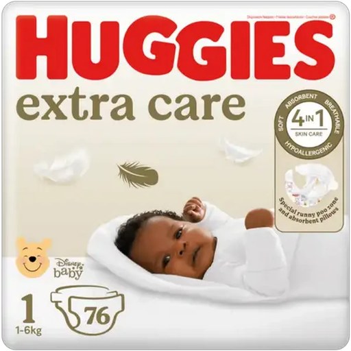 Huggies Extra Care Size 1 Disposable Nappies 76 Pack