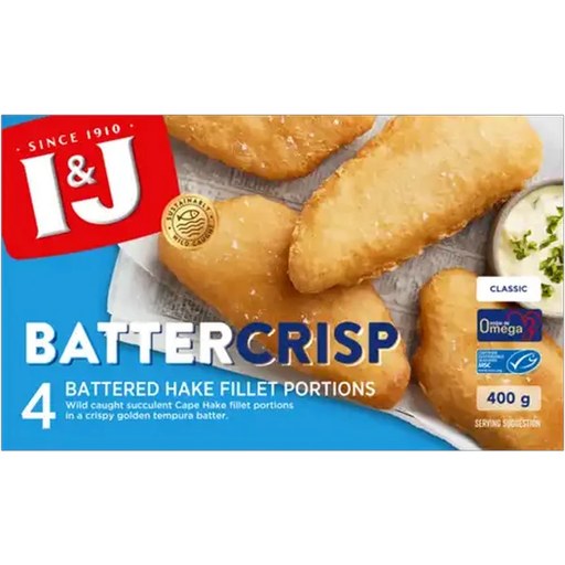 I&J Batter Crisp Classic Frozen Hake Fillet Portions 400g