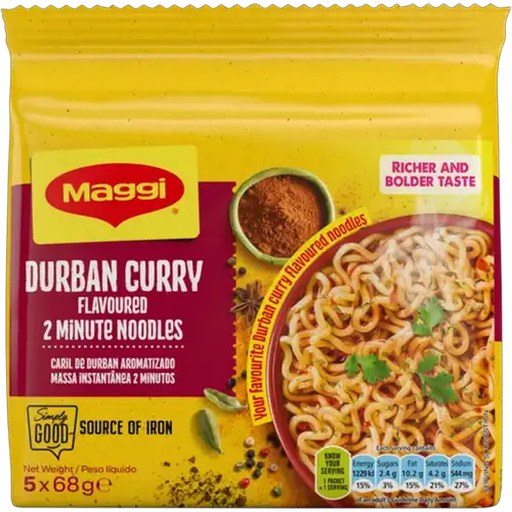 Maggi Durban Curry Flavoured 2 Minute Noodles 5 x 68g