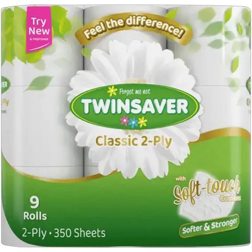 Twinsaver Classic 2-Ply Toilet Tissue Rolls 9 Pack