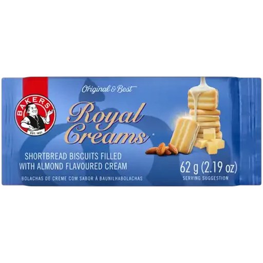 Bakers Royal Creams Shortbread Biscuits Filled with Almond Flavoured Cream 62g