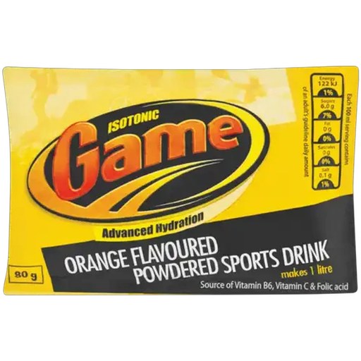 Game Isotonic Powdered Orange Flavoured Sports Drink Sachet 80g