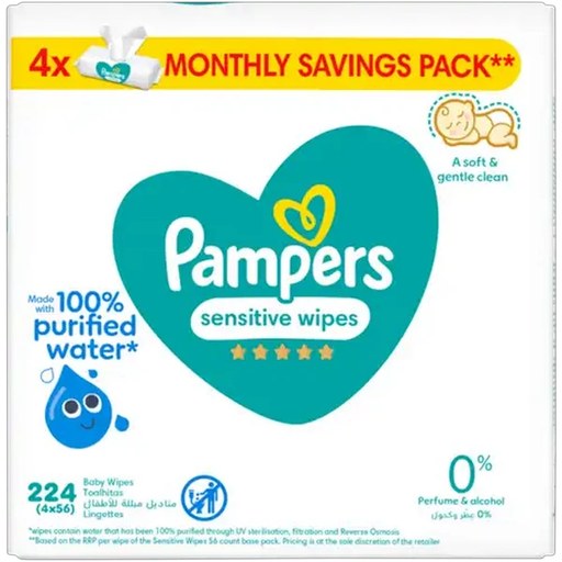 Pampers Sensitive Baby Wipes 4 x 56 Pack