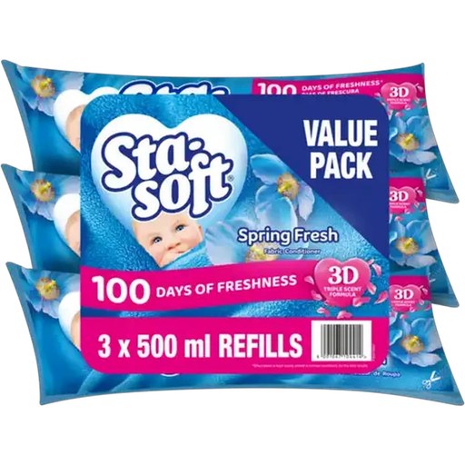 Sta-soft Spring Fresh Fabric Conditioner Refill 3 x 500ml