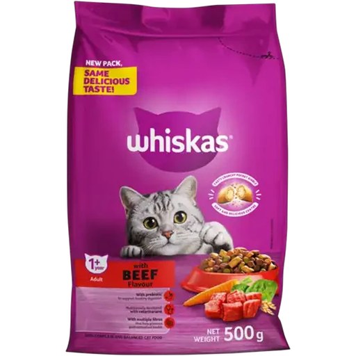Whiskas Beef Flavour Adult Dry Cat Food 500g