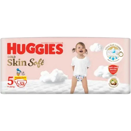Huggies Gold Size 5 Skin Soft Disposable Nappies 52 Pack