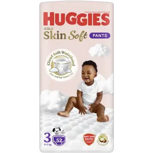 Huggies Gold Skin Soft Size 3 Disposable Nappy Pants 52 Pack