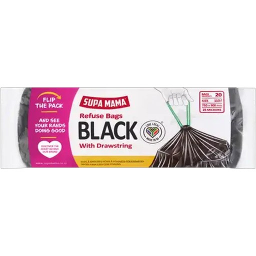 Supa Mama Refuse Bags with Drawstring 20 x 110L