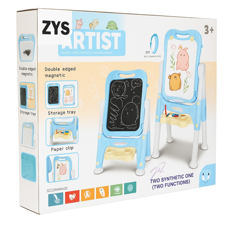 ZYS Artist Double-Sided Magnetic Drawing Board Easel - Blue - Pink 3+ - Blue